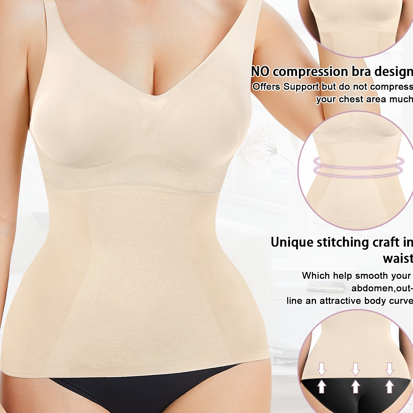 V Neck Compression Cami Tops, Tummy Control Slimmer Top, Women's Underwear & Shapewear