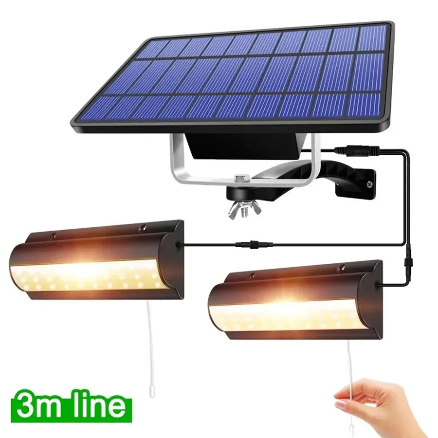 Lámpara Solar Interior y Exterior con Interruptor de Cuerda — Luz Colgante Solar para Patio, Porche, Granero o Casa de Campo con Cable.