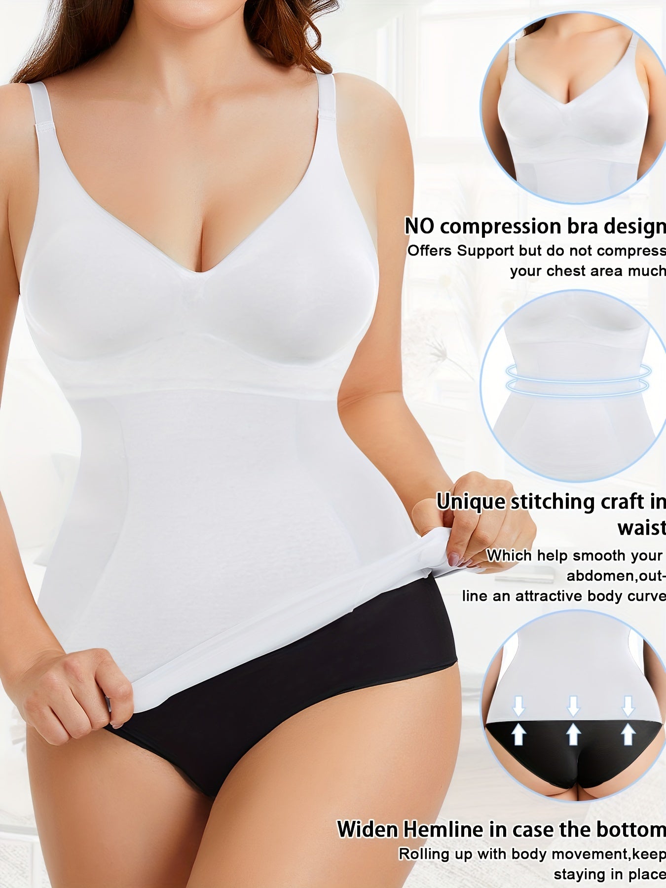 V Neck Compression Cami Tops, Tummy Control Slimmer Top, Women's Underwear & Shapewear