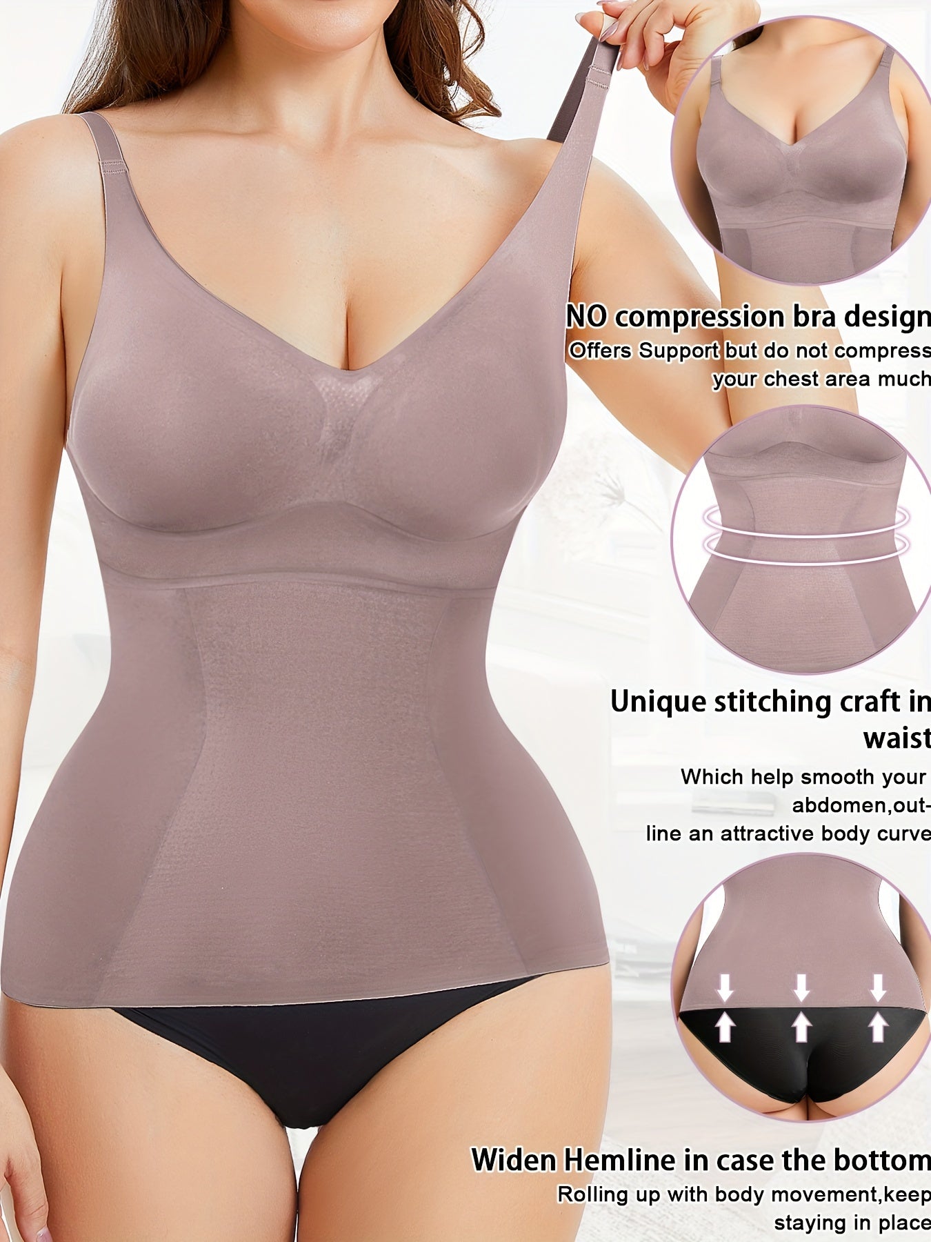 V Neck Compression Cami Tops, Tummy Control Slimmer Top, Women's Underwear & Shapewear