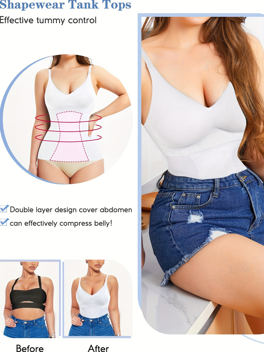 V Neck Compression Cami Tops, Tummy Control Slimmer Top, Women's Underwear & Shapewear