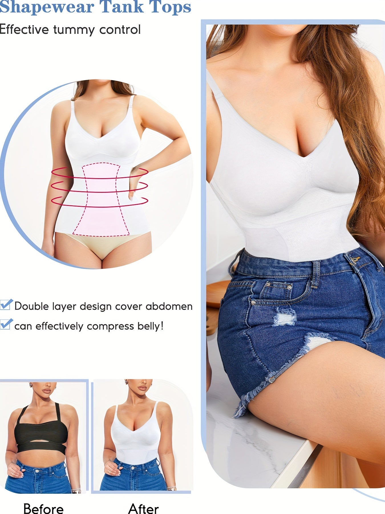 V Neck Compression Cami Tops, Tummy Control Slimmer Top, Women's Underwear & Shapewear