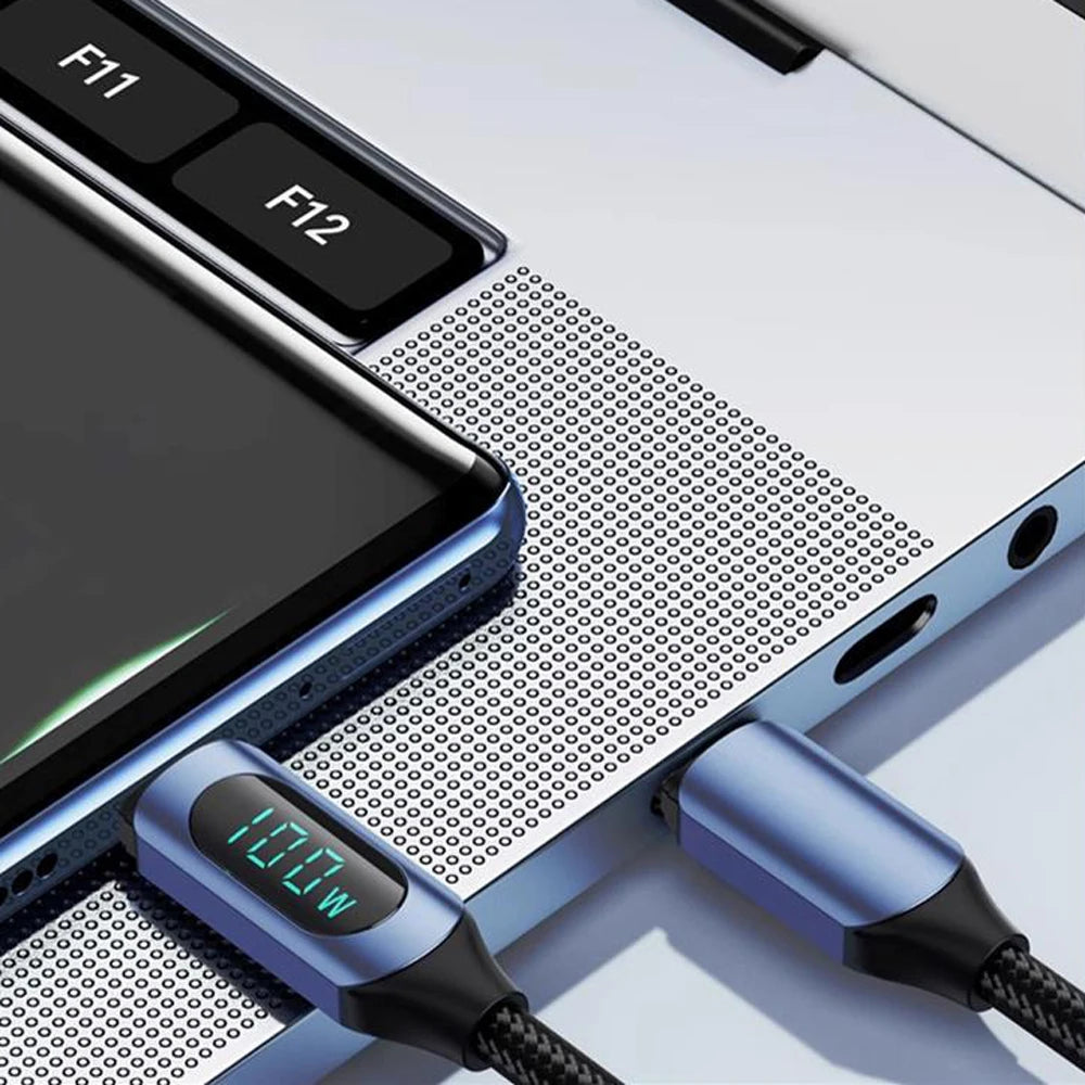 100W 1m/2m Real-time Digital Dispaly Type C to Type C Cable PD Fast Charger USB C to USB C Cable For iphone 15 16 Data Cord Wire