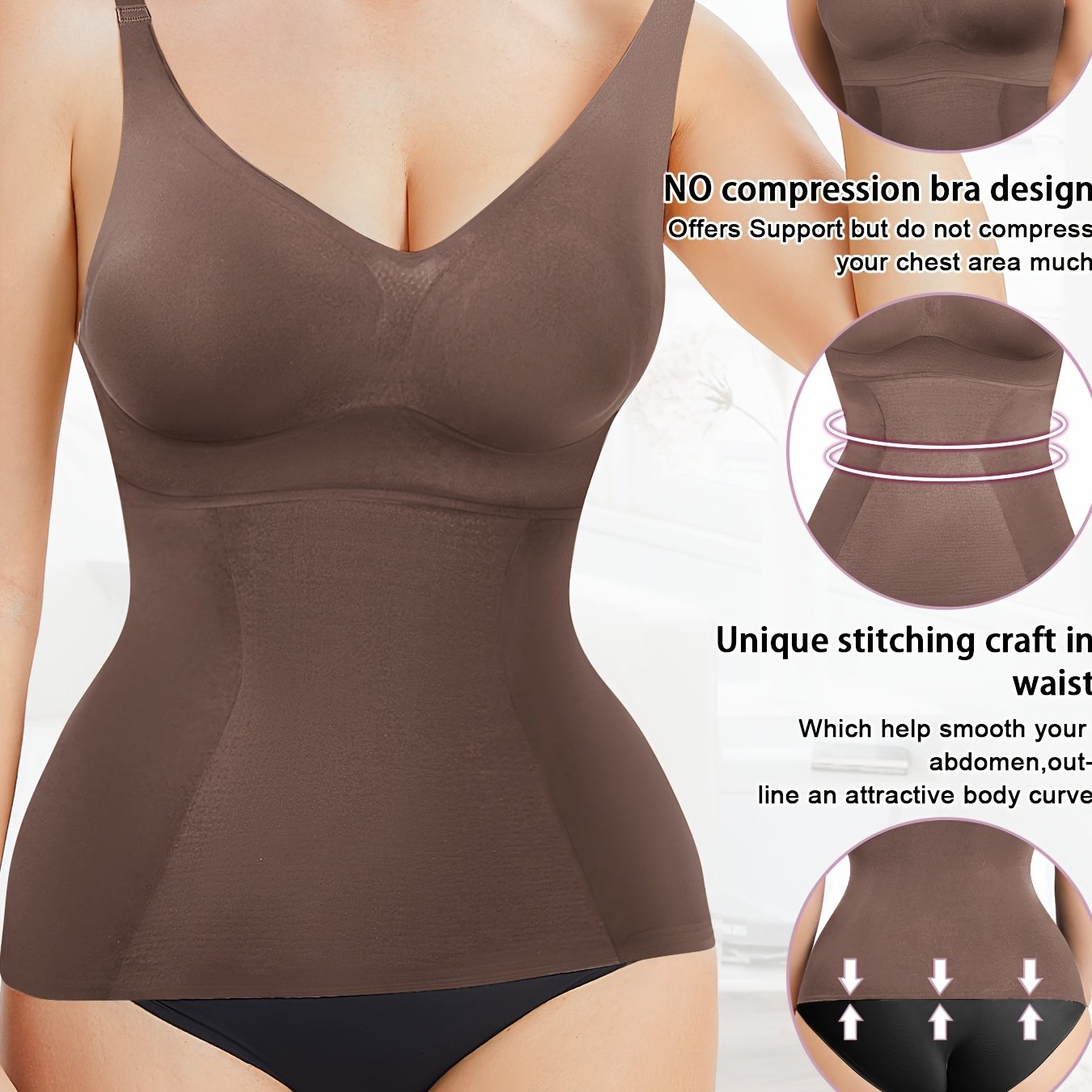 V Neck Compression Cami Tops, Tummy Control Slimmer Top, Women's Underwear & Shapewear
