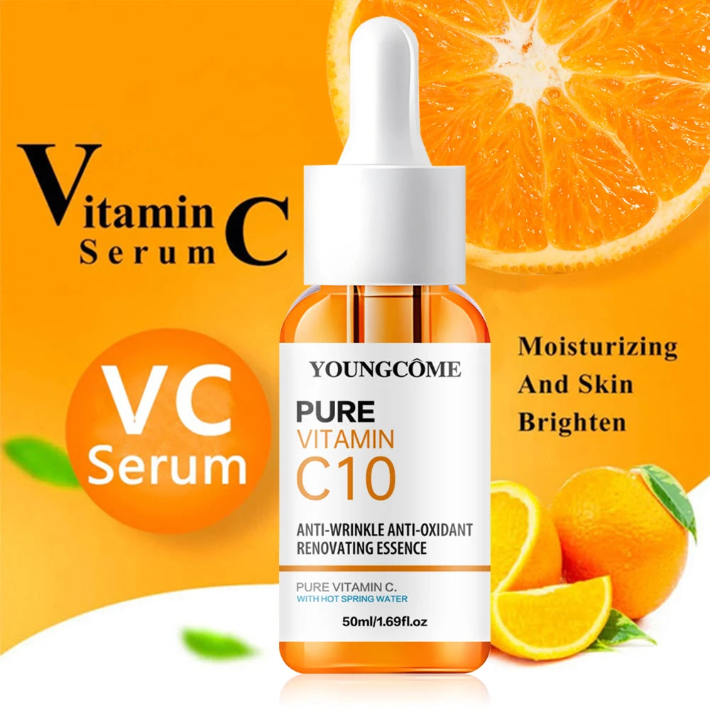 Esencia Facial de vitamina C, ácido hialurónico, suero iluminador de piel oscura, se desvanece, líneas finas, reparación hidratante, suero opaco, cuidado de la piel Facial
