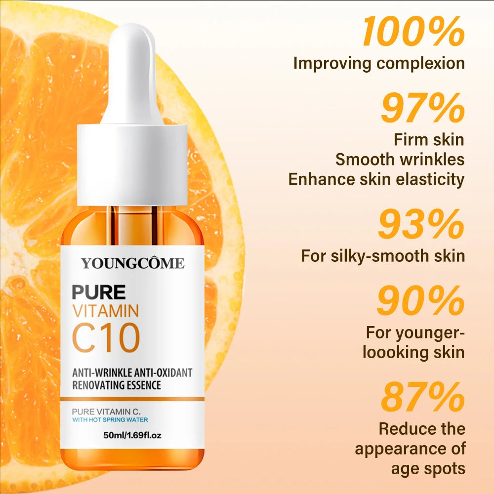 Esencia Facial de vitamina C, ácido hialurónico, suero iluminador de piel oscura, se desvanece, líneas finas, reparación hidratante, suero opaco, cuidado de la piel Facial