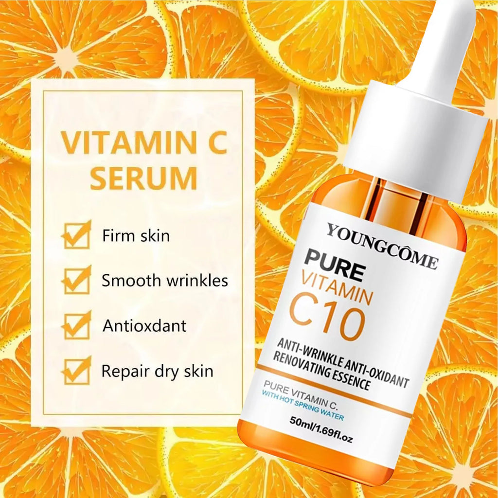 Esencia Facial de vitamina C, ácido hialurónico, suero iluminador de piel oscura, se desvanece, líneas finas, reparación hidratante, suero opaco, cuidado de la piel Facial