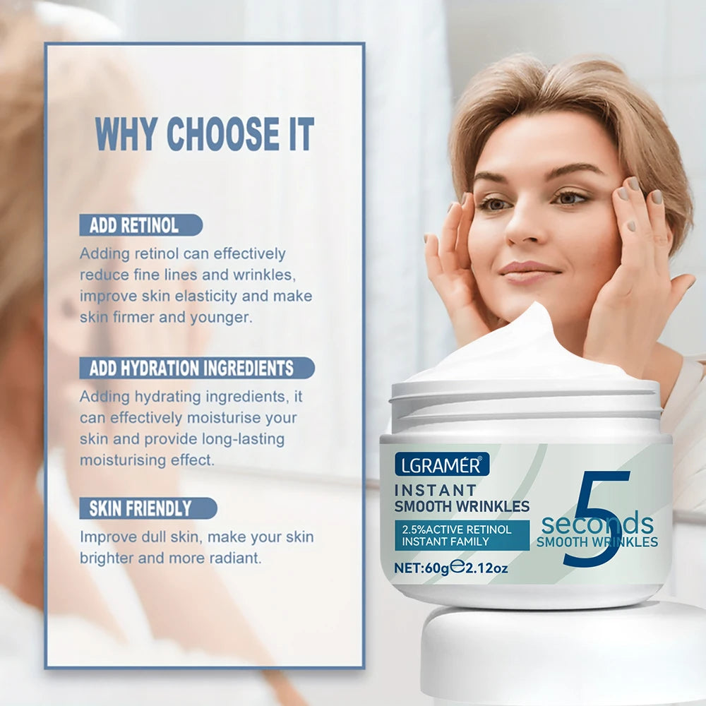 Crema antiarrugas de Retinol de 5 segundos, línea instantánea antienvejecimiento, crema que se desvanece, crema reafirmante para el cuidado hidratante de la piel fina, crema lifting
