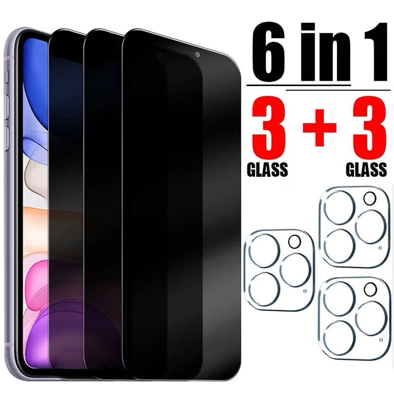 🔥 Vidrio Templado Antiespía 6 en 1 – Protección Total para iPhone 11 / 12 / 13 / 14 / 15 Pro Max | Pantalla + Cámara | Privacidad y Resistencia 9H