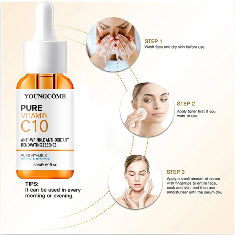 Esencia Facial de vitamina C, ácido hialurónico, suero iluminador de piel oscura, se desvanece, líneas finas, reparación hidratante, suero opaco, cuidado de la piel Facial