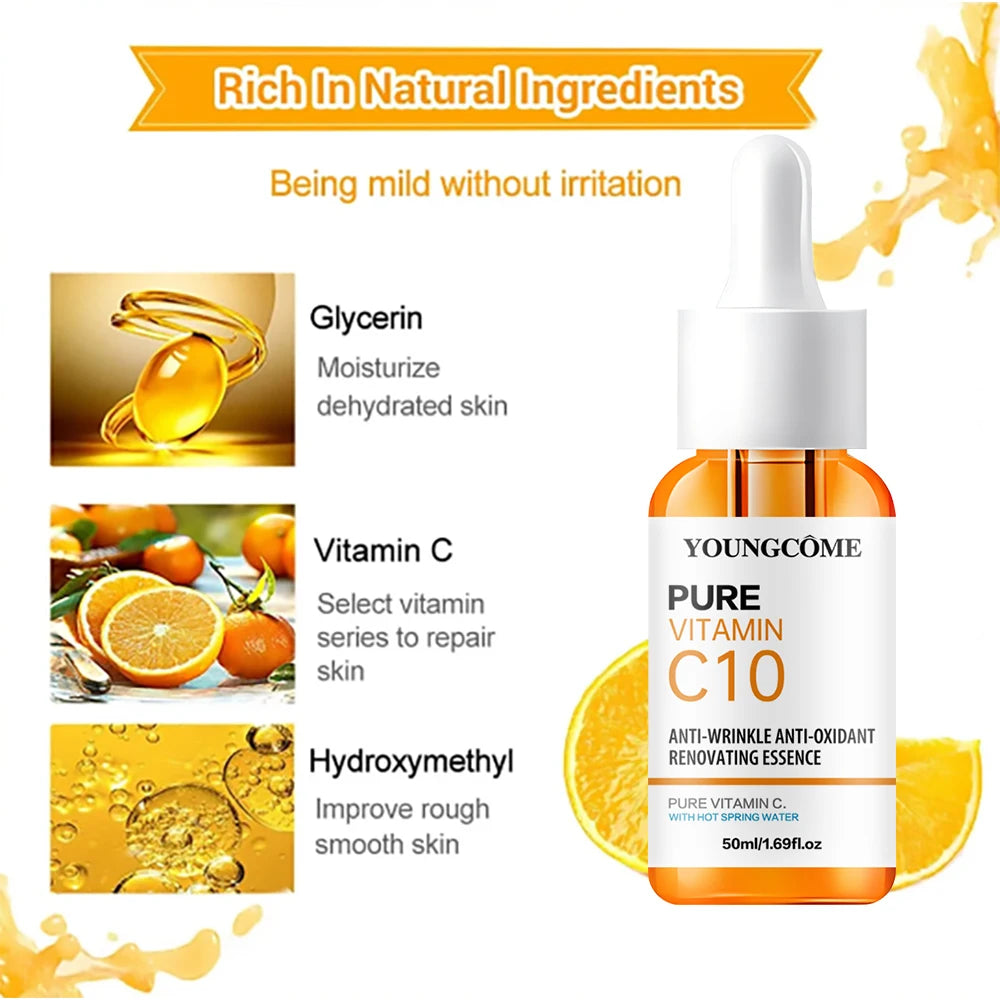 Esencia Facial de vitamina C, ácido hialurónico, suero iluminador de piel oscura, se desvanece, líneas finas, reparación hidratante, suero opaco, cuidado de la piel Facial