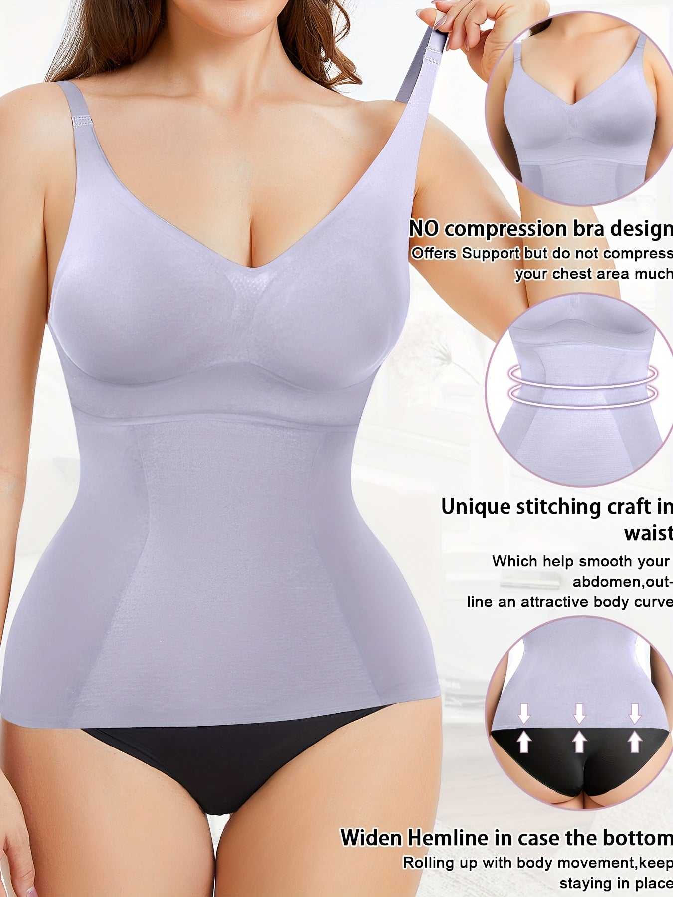 V Neck Compression Cami Tops, Tummy Control Slimmer Top, Women's Underwear & Shapewear