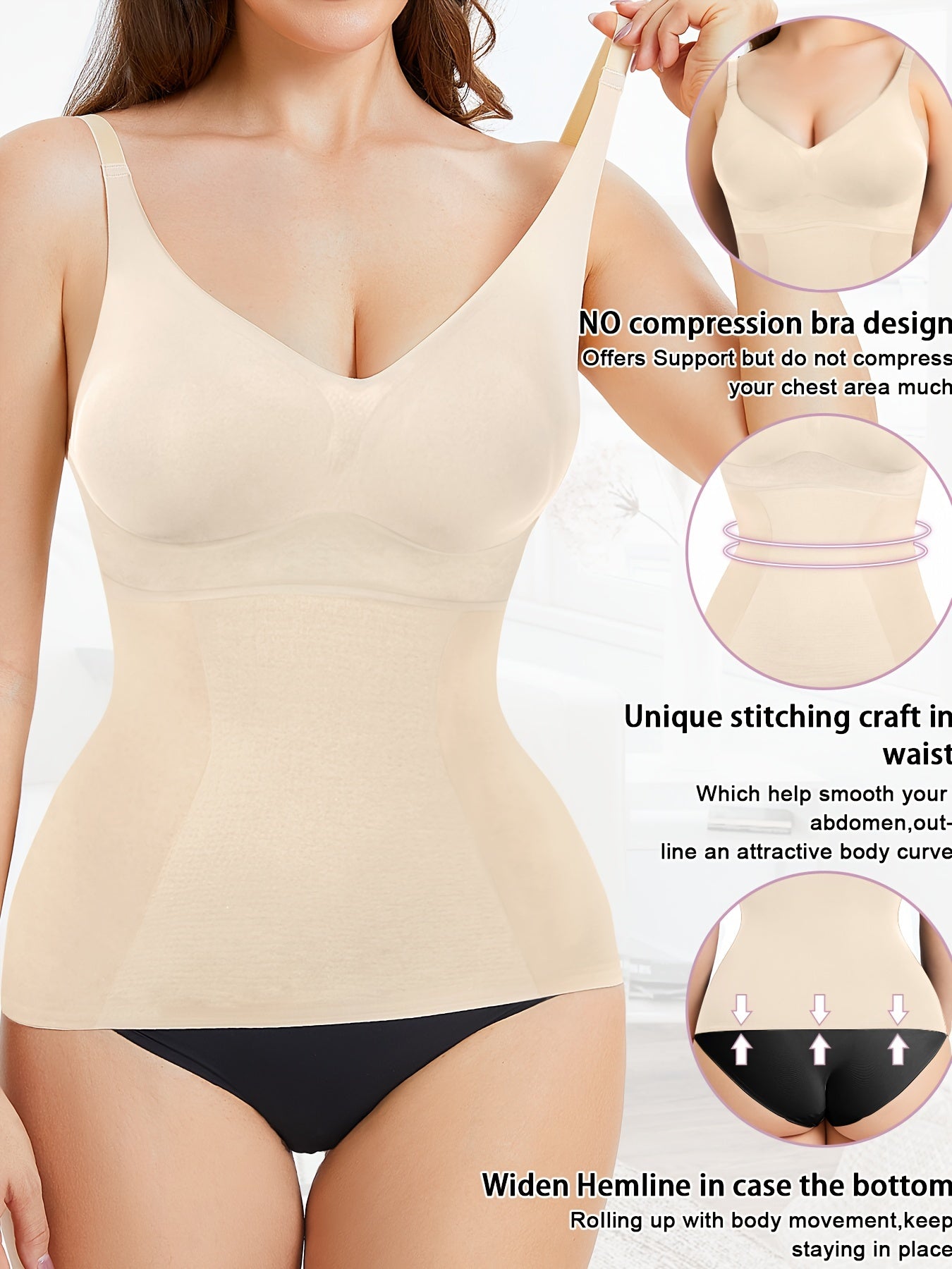V Neck Compression Cami Tops, Tummy Control Slimmer Top, Women's Underwear & Shapewear
