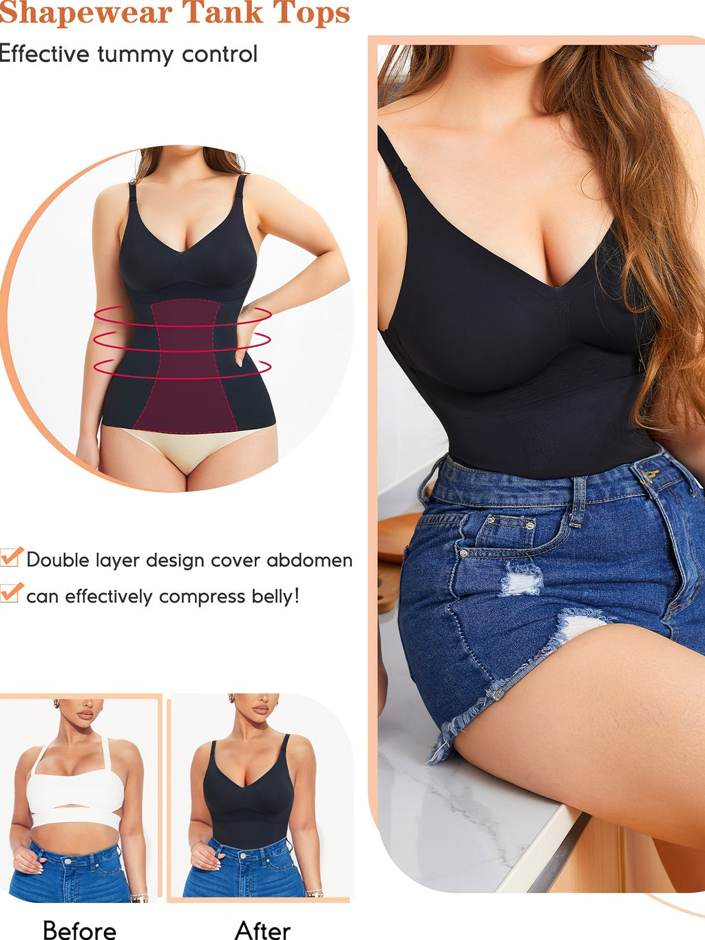 V Neck Compression Cami Tops, Tummy Control Slimmer Top, Women's Underwear & Shapewear