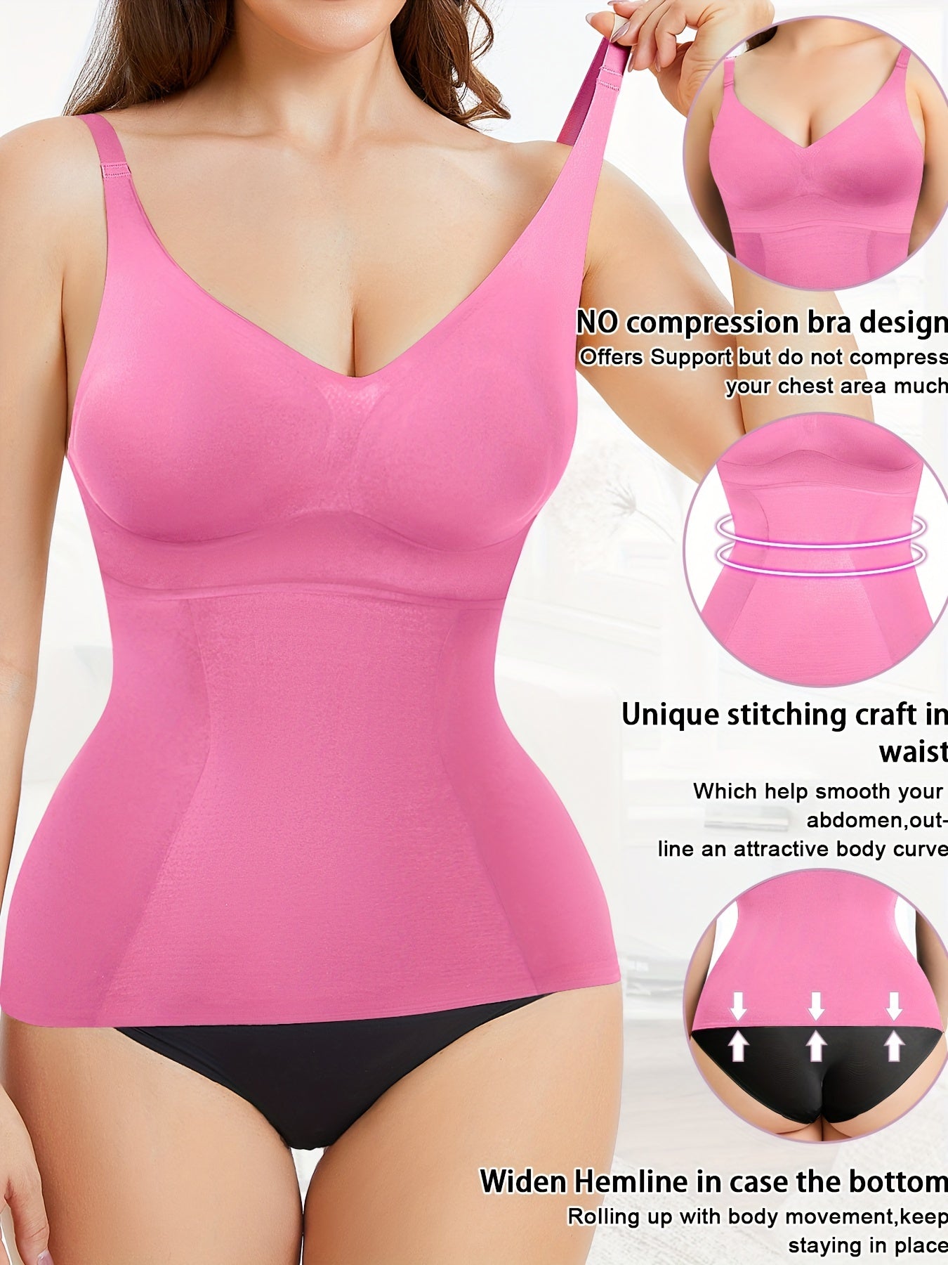 V Neck Compression Cami Tops, Tummy Control Slimmer Top, Women's Underwear & Shapewear