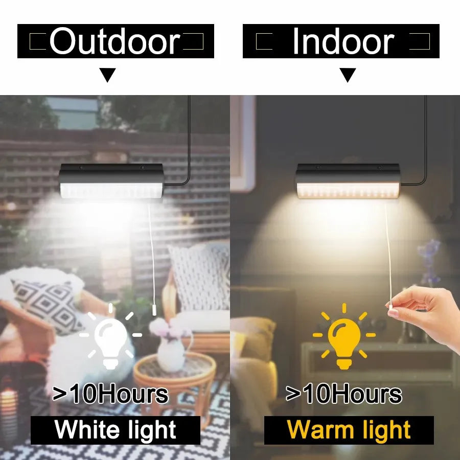 Lámpara Solar Interior y Exterior con Interruptor de Cuerda — Luz Colgante Solar para Patio, Porche, Granero o Casa de Campo con Cable.