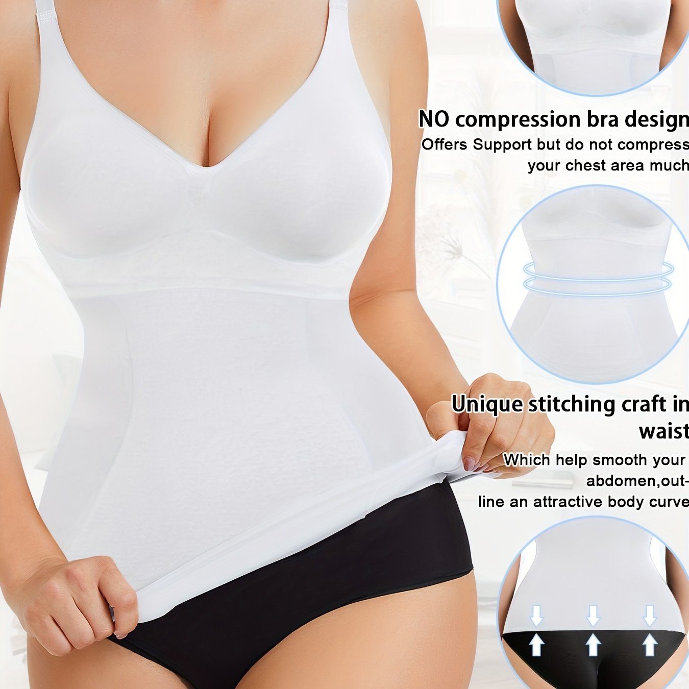 V Neck Compression Cami Tops, Tummy Control Slimmer Top, Women's Underwear & Shapewear